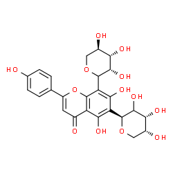 ChemSpider 2D Image | 5,7-Dihydroxy-2-(4-hydroxyphenyl)-6-[(2S,4R,5R)-3,4,5-trihydroxytetrahydro-2H-pyran-2-yl]-8-[(3S,4S,5R)-3,4,5-trihydroxytetrahydro-2H-pyran-2-yl]-4H-chromen-4-one (non-preferred name) | C25H26O13
