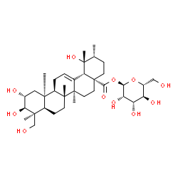 ChemSpider 2D Image | 1-O-[(2alpha,3beta,10alpha,17alpha)-2,3,19,24-Tetrahydroxy-28-oxours-12-en-28-yl]-alpha-D-mannopyranose | C36H58O11