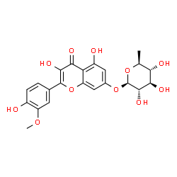 ChemSpider 2D Image | 3,5-Dihydroxy-2-(4-hydroxy-3-methoxyphenyl)-4-oxo-4H-chromen-7-yl 6-deoxy-beta-L-glucopyranoside | C22H22O11