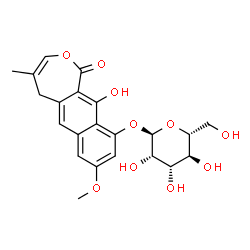 ChemSpider 2D Image | 11-Hydroxy-8-methoxy-4-methyl-1-oxo-1,5-dihydronaphtho[2,3-c]oxepin-10-yl alpha-D-mannopyranoside | C22H24O10
