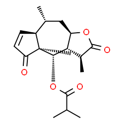 ChemSpider 2D Image | (3S,3aS,4S,4aS,7aR,8R,9aR)-3,4a,8-Trimethyl-2,5-dioxo-2,3,3a,4,4a,5,7a,8,9,9a-decahydroazuleno[6,5-b]furan-4-yl 2-methylpropanoate | C19H26O5