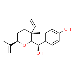 ChemSpider 2D Image | 4-{(S)-Hydroxy[(3S,6R)-6-isopropenyl-3-methyl-3-vinyltetrahydro-2H-pyran-2-yl]methyl}phenol | C18H24O3