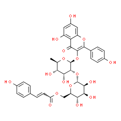 ChemSpider 2D Image | 5,7-Dihydroxy-2-(4-hydroxyphenyl)-4-oxo-4H-chromen-3-yl 6-deoxy-2-O-{6-O-[(2E)-3-(4-hydroxyphenyl)-2-propenoyl]-alpha-D-mannopyranosyl}-beta-D-allopyranoside | C36H36O17