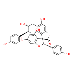 ChemSpider 2D Image | (2S,2'S,3S,3'R)-3',4,5',6-Tetrahydroxy-2,2'-bis(4-hydroxyphenyl)-3',4'-dihydro-2'H-spiro[1-benzofuran-3,9'-furo[2,3-h]chromen]-8'-one | C30H22O10