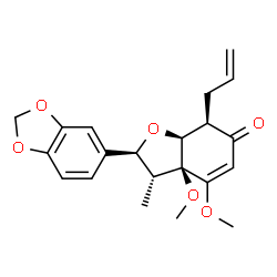 ChemSpider 2D Image | (2S,3R,3aS,7R,7aS)-7-Allyl-2-(1,3-benzodioxol-5-yl)-3a,4-dimethoxy-3-methyl-3,3a,7,7a-tetrahydro-1-benzofuran-6(2H)-one | C21H24O6