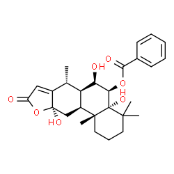 ChemSpider 2D Image | (4aR,5R,6R,6aR,7R,10aR,11aS,11bR)-4a,6,10a-Trihydroxy-4,4,7,11b-tetramethyl-9-oxo-1,2,3,4,4a,5,6,6a,7,9,10a,11,11a,11b-tetradecahydrophenanthro[3,2-b]furan-5-yl benzoate | C27H34O7