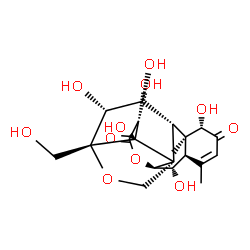 ChemSpider 2D Image | (1beta,5beta,6beta,11beta,12beta,14alpha,15beta)-1,6,11,12,14,15,21-Heptahydroxy-13,20-epoxypicras-3-ene-2,16-dione | C20H26O11