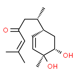 ChemSpider 2D Image | (6S)-6-[(1S,4S,5S)-4,5-Dihydroxy-4-methyl-2-cyclohexen-1-yl]-2-methyl-2-hepten-4-one | C15H24O3