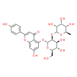 ChemSpider 2D Image | 7-Hydroxy-2-(4-hydroxyphenyl)-4-oxo-4H-chromen-5-yl 2-O-(6-deoxy-D-allopyranosyl)-alpha-D-mannopyranoside | C27H30O14