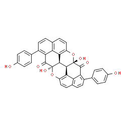 ChemSpider 2D Image | (6aR,13aS,14dR,14eR)-6a,13a-Dihydroxy-1,8-bis(4-hydroxyphenyl)-6a,13a,14d,14e-tetrahydro-6,13-dioxatetraceno[2,1,12,11,10-mnopqra]tetracene-7,14-dione | C38H22O8