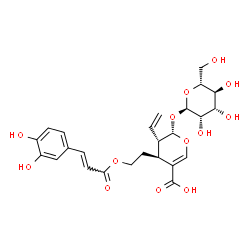 ChemSpider 2D Image | (2S,3S,4S)-4-(2-{[(2E)-3-(3,4-Dihydroxyphenyl)-2-propenoyl]oxy}ethyl)-2-(alpha-D-mannopyranosyloxy)-3-vinyl-3,4-dihydro-2H-pyran-5-carboxylic acid | C25H30O13