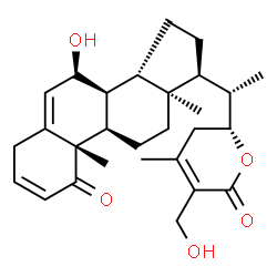 ChemSpider 2D Image | (7alpha,9beta,10alpha,17alpha,22R)-7,27-Dihydroxy-22,26-epoxyergosta-2,5,24-triene-1,26-dione | C28H38O5