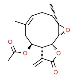 ChemSpider 2D Image | (1aR,4Z,7S,7aR,10aR,10bR)-1a,5-Dimethyl-8-methylene-9-oxo-1a,2,3,6,7,7a,8,9,10a,10b-decahydrooxireno[9,10]cyclodeca[1,2-b]furan-7-yl acetate | C17H22O5
