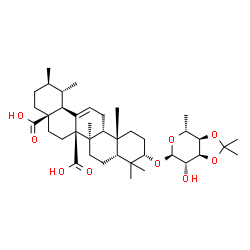 ChemSpider 2D Image | (3beta,10alpha,17alpha)-3-[(6-Deoxy-3,4-O-isopropylidene-alpha-D-altropyranosyl)oxy]urs-12-ene-27,28-dioic acid | C39H60O9