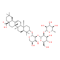 ChemSpider 2D Image | (3beta,5beta,17alpha)-3-{[6-Deoxy-beta-L-glucopyranosyl-(1->2)-alpha-D-mannopyranosyl-(1->2)-beta-L-ribopyranosyl]oxy}olean-12-en-28-oic acid | C47H76O16