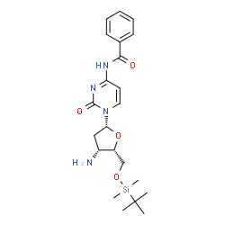 ChemSpider 2D Image | 1-{3-Amino-2,3-dideoxy-5-O-[dimethyl(2-methyl-2-propanyl)silyl]-beta-D-threo-pentofuranosyl}-4-(benzoylamino)-2(1H)-pyrimidinone | C22H32N4O4Si