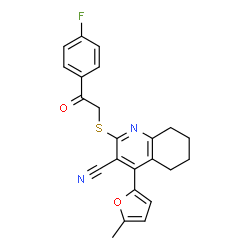 ChemSpider 2D Image | 2-{[2-(4-Fluorophenyl)-2-oxoethyl]sulfanyl}-4-(5-methyl-2-furyl)-5,6,7,8-tetrahydro-3-quinolinecarbonitrile | C23H19FN2O2S