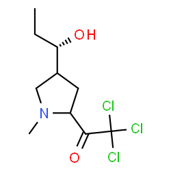 ChemSpider 2D Image | 2,2,2-Trichloro-1-{4-[(1S)-1-hydroxypropyl]-1-methyl-2-pyrrolidinyl}ethanone | C10H16Cl3NO2