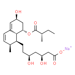 ChemSpider 2D Image | Sodium (3S,5S)-3,5-dihydroxy-7-[(1S,2S,6S,8S,8aR)-6-hydroxy-2-methyl-8-{[(2S)-2-methylbutanoyl]oxy}-1,2,6,7,8,8a-hexahydro-1-naphthalenyl]heptanoate | C23H35NaO7