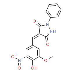 ChemSpider 2D Image | (4E)-4-(4-Hydroxy-3-methoxy-5-nitrobenzylidene)-1-phenyl-3,5-pyrazolidinedione | C17H13N3O6