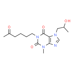 ChemSpider 2D Image | 7-(2-Hydroxypropyl)-3-methyl-1-(5-oxohexyl)-3,7-dihydro-1H-purine-2,6-dione | C15H22N4O4