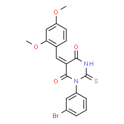 ChemSpider 2D Image | (5E)-1-(3-Bromophenyl)-5-(2,4-dimethoxybenzylidene)-2-thioxodihydro-4,6(1H,5H)-pyrimidinedione | C19H15BrN2O4S