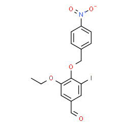 ChemSpider 2D Image | 3-Ethoxy-5-iodo-4-[(4-nitrobenzyl)oxy]benzaldehyde | C16H14INO5