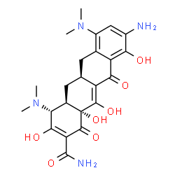 ChemSpider 2D Image | (4R,4aR,5aS,12aR)-9-Amino-4,7-bis(dimethylamino)-3,10,12,12a-tetrahydroxy-1,11-dioxo-1,4,4a,5,5a,6,11,12a-octahydro-2-tetracenecarboxamide | C23H28N4O7