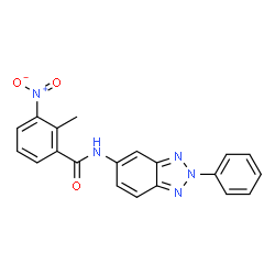 ChemSpider 2D Image | 2-Methyl-3-nitro-N-(2-phenyl-2H-benzotriazol-5-yl)benzamide | C20H15N5O3
