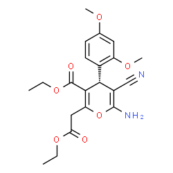 ChemSpider 2D Image | Ethyl (4R)-6-amino-5-cyano-4-(2,4-dimethoxyphenyl)-2-(2-ethoxy-2-oxoethyl)-4H-pyran-3-carboxylate | C21H24N2O7