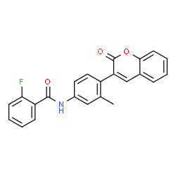 ChemSpider 2D Image | 2-Fluoro-N-[3-methyl-4-(2-oxo-2H-chromen-3-yl)phenyl]benzamide | C23H16FNO3