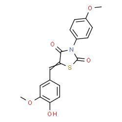 ChemSpider 2D Image | 5-(4-Hydroxy-3-methoxybenzylidene)-3-(4-methoxyphenyl)-1,3-thiazolidine-2,4-dione | C18H15NO5S