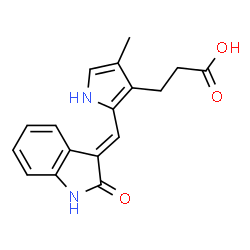 ChemSpider 2D Image | 3-{4-Methyl-2-[(E)-(2-oxo-1,2-dihydro-3H-indol-3-ylidene)methyl]-1H-pyrrol-3-yl}propanoic acid | C17H16N2O3