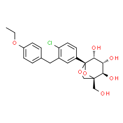ChemSpider 2D Image | (1S,2R,3R,4R,5S)-5-[4-Chloro-3-(4-ethoxybenzyl)phenyl]-1-(hydroxymethyl)-6,8-dioxabicyclo[3.2.1]octane-2,3,4-triol (non-preferred name) | C22H25ClO7