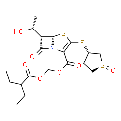 ChemSpider 2D Image | [(2-Ethylbutanoyl)oxy]methyl (5S,6S)-6-[(1R)-1-hydroxyethyl]-3-{[(1S,3S)-1-oxidotetrahydro-3-thiophenyl]sulfanyl}-7-oxo-4-thia-1-azabicyclo[3.2.0]hept-2-ene-2-carboxylate | C19H27NO7S3