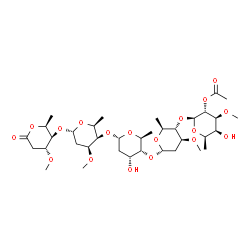 ChemSpider 2D Image | (2S,3R,4S,5S,6R)-5-Hydroxy-2-{[(2S,3S,4S,6S)-6-{[(2S,3R,4R,6S)-4-hydroxy-6-{[(2S,3R,4S,6S)-4-methoxy-6-{[(2S,3R,4R)-4-methoxy-2-methyl-6-oxotetrahydro-2H-pyran-3-yl]oxy}-2-methyltetrahydro-2H-pyran-3-
yl]oxy}-2-methyltetrahydro-2H-pyran-3-yl]oxy}-4-methoxy-2-methyltetrahydro-2H-pyran-3-yl]oxy}-4-methoxy-6-methyltetrahydro-2H-pyran-3-yl acetate (non-preferred name) | C36H60O18