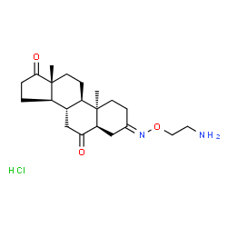 ChemSpider 2D Image | (3E,5beta,8alpha,9beta,13alpha,14beta)-3-[(2-Aminoethoxy)imino]androstane-6,17-dione hydrochloride (1:1) | C21H33ClN2O3