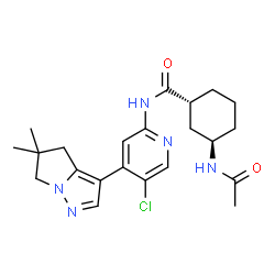 ChemSpider 2D Image | (1R,3R)-3-Acetamido-N-[5-chloro-4-(5,5-dimethyl-5,6-dihydro-4H-pyrrolo[1,2-b]pyrazol-3-yl)-2-pyridinyl]cyclohexanecarboxamide | C22H28ClN5O2