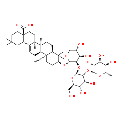 ChemSpider 2D Image | (3beta,8alpha,10alpha)-3-{[6-Deoxy-alpha-L-altropyranosyl-(1->2)-beta-D-allopyranosyl-(1->2)-alpha-L-lyxopyranosyl]oxy}olean-12-en-28-oic acid | C47H76O16