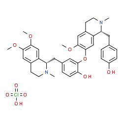 ChemSpider 2D Image | 4-{[(1S)-6,7-Dimethoxy-2-methyl-1,2,3,4-tetrahydro-1-isoquinolinyl]methyl}-2-{[(1R)-1-(4-hydroxybenzyl)-6-methoxy-2-methyl-1,2,3,4-tetrahydro-7-isoquinolinyl]oxy}phenol perchlorate (1:1) | C37H43ClN2O10