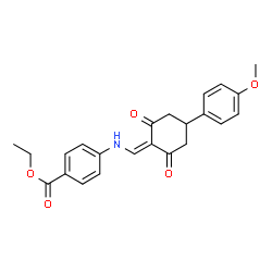 ChemSpider 2D Image | Ethyl 4-({[4-(4-methoxyphenyl)-2,6-dioxocyclohexylidene]methyl}amino)benzoate | C23H23NO5