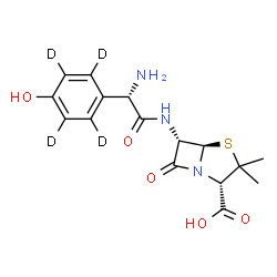 ChemSpider 2D Image | (2S,5R,6S)-6-({(2S)-2-Amino-2-[4-hydroxy(~2~H_4_)phenyl]acetyl}amino)-3,3-dimethyl-7-oxo-4-thia-1-azabicyclo[3.2.0]heptane-2-carboxylic acid | C16H15D4N3O5S
