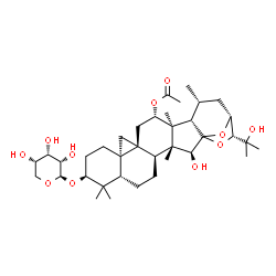 ChemSpider 2D Image | (1R,2S,3R,4S,7S,9S,12S,14S,16S,17S,18S,19R,21R,22R)-2-Hydroxy-22-(2-hydroxy-2-propanyl)-3,8,8,17,19-pentamethyl-9-(beta-L-ribopyranosyloxy)-23,24-dioxaheptacyclo[19.2.1.0~1,18~.0~3,17~.0~4,14~.0~7,12~
.0~12,14~]tetracos-16-yl acetate | C37H58O11