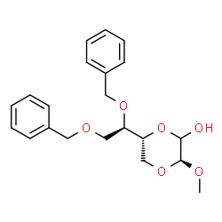ChemSpider 2D Image | (3S,6R)-6-[(1R)-1,2-Bis(benzyloxy)ethyl]-3-methoxy-1,4-dioxan-2-ol | C21H26O6