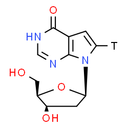 ChemSpider 2D Image | 7-(2-Deoxy-beta-D-threo-pentofuranosyl)(6-~3~H)-3,7-dihydro-4H-pyrrolo[2,3-d]pyrimidin-4-one | C11H12TN3O4