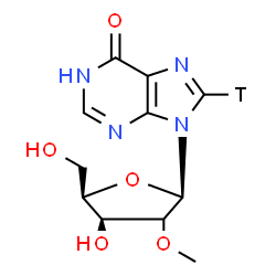 ChemSpider 2D Image | 9-[(2xi)-2-O-Methyl-beta-D-threo-pentofuranosyl](8-~3~H)-1,9-dihydro-6H-purin-6-one | C11H13TN4O5