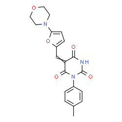 ChemSpider 2D Image | 1-(4-Methylphenyl)-5-{[5-(4-morpholinyl)-2-furyl]methylene}-2,4,6(1H,3H,5H)-pyrimidinetrione | C20H19N3O5