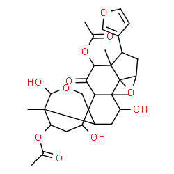 ChemSpider 2D Image | 6-(3-Furyl)-12,16,19-trihydroxy-5,11,15-trimethyl-3-oxo-9,17-dioxahexacyclo[13.3.3.0~1,14~.0~2,11~.0~5,10~.0~8,10~]henicosane-4,21-diyl diacetate | C30H38O11