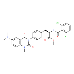 ChemSpider 2D Image | Methyl N-(2,6-dichlorobenzoyl)-4-[6-(dimethylamino)-1-methyl-2,4-dioxo-1,4-dihydro-3(2H)-quinazolinyl]-D-phenylalaninate | C28H26Cl2N4O5