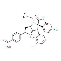 ChemSpider 2D Image | 4-[(3R,3'R,3a'R,5'S,6a'R)-6-Chloro-3'-(3-chloro-2-fluorophenyl)-1'-(cyclopropylmethyl)-2-oxo-1,2,3',3a',4',5',6',6a'-octahydro-1'H-spiro[indole-3,2'-pyrrolo[3,2-b]pyrrol]-5'-yl]benzoic acid | C30H26Cl2FN3O3